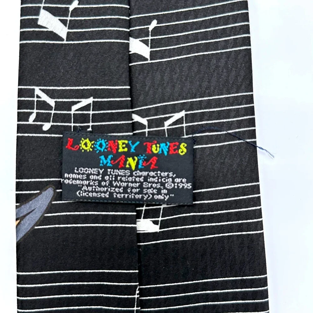 Vintage 1995 Looney Tunes Bugs Bunny Piano Music Note Black Novelty Tie Mens